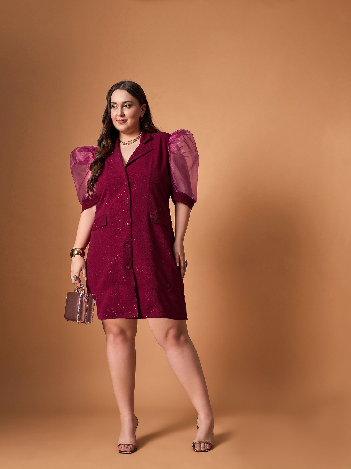 Women's Maroon Solid Dress