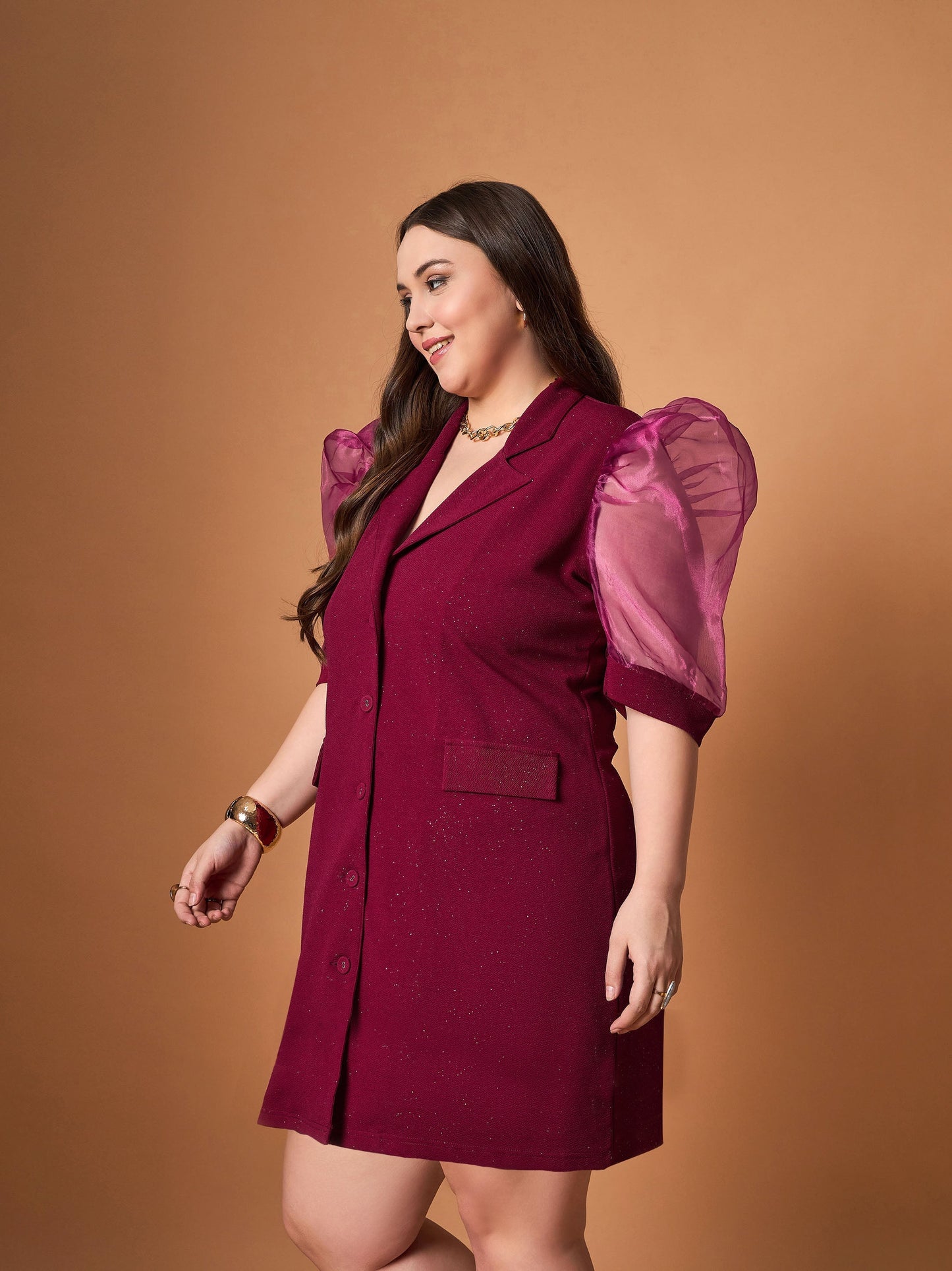 Women's Maroon Solid Dress