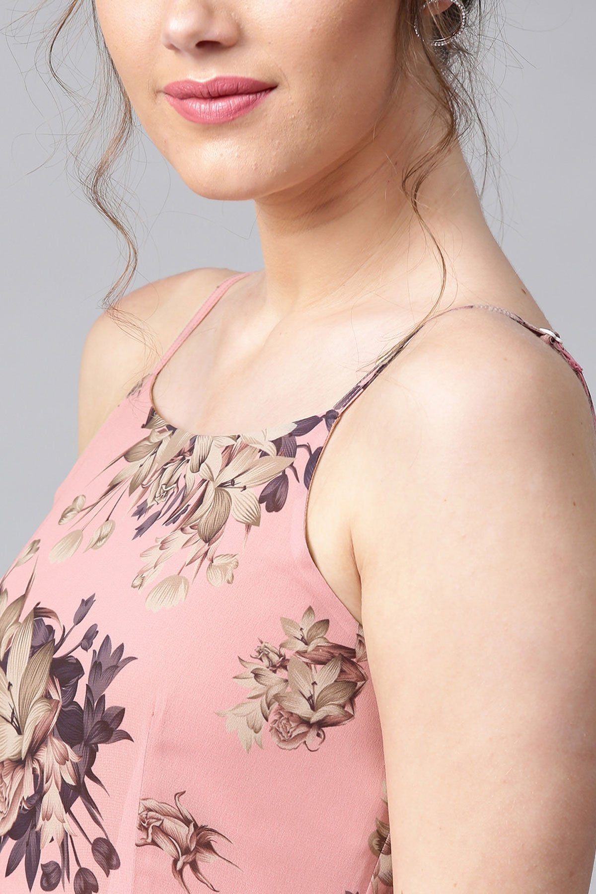Women's Millennial Pink Floral Midi Strap Dress