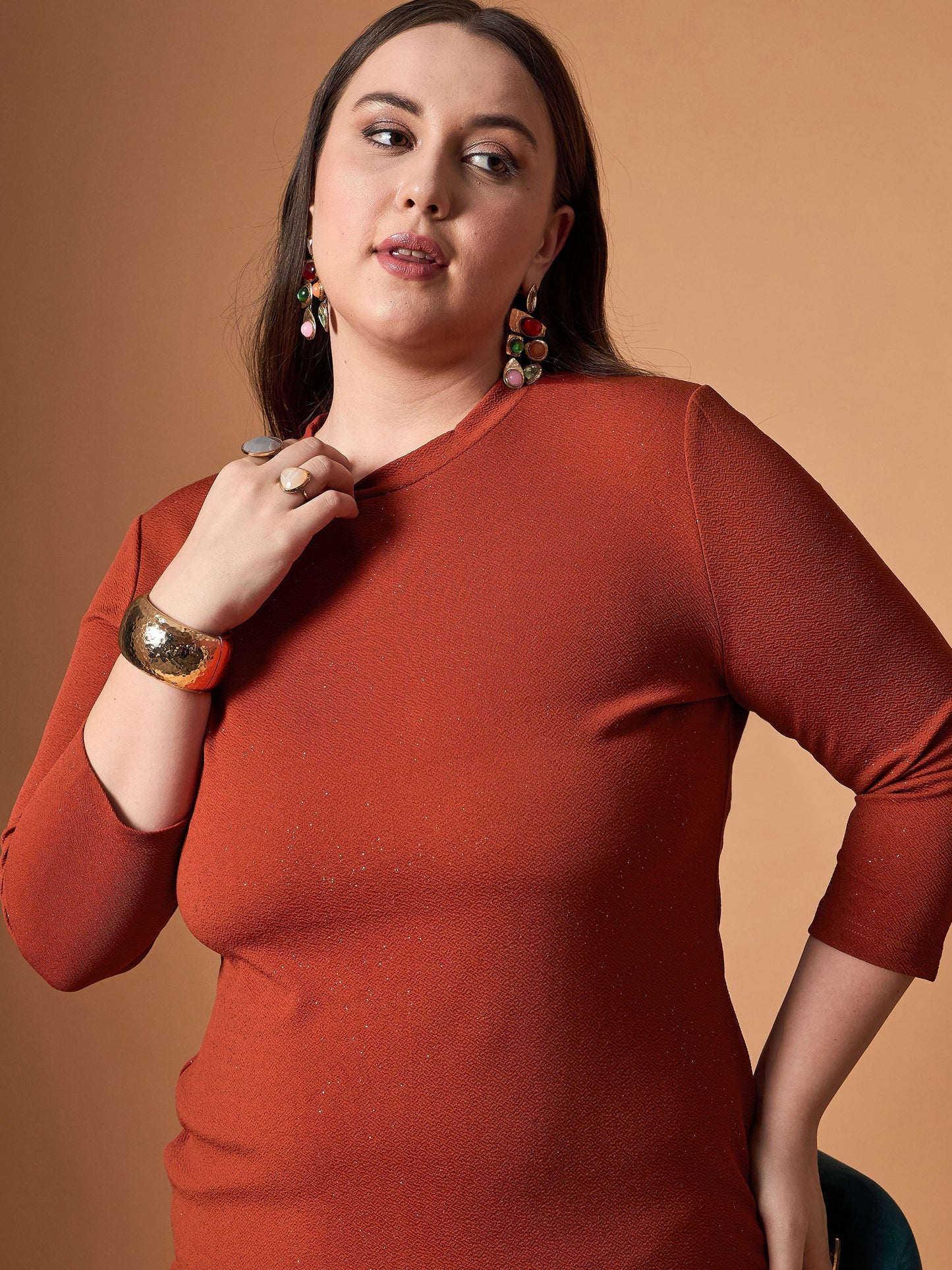 Women's Rust Solid Dress