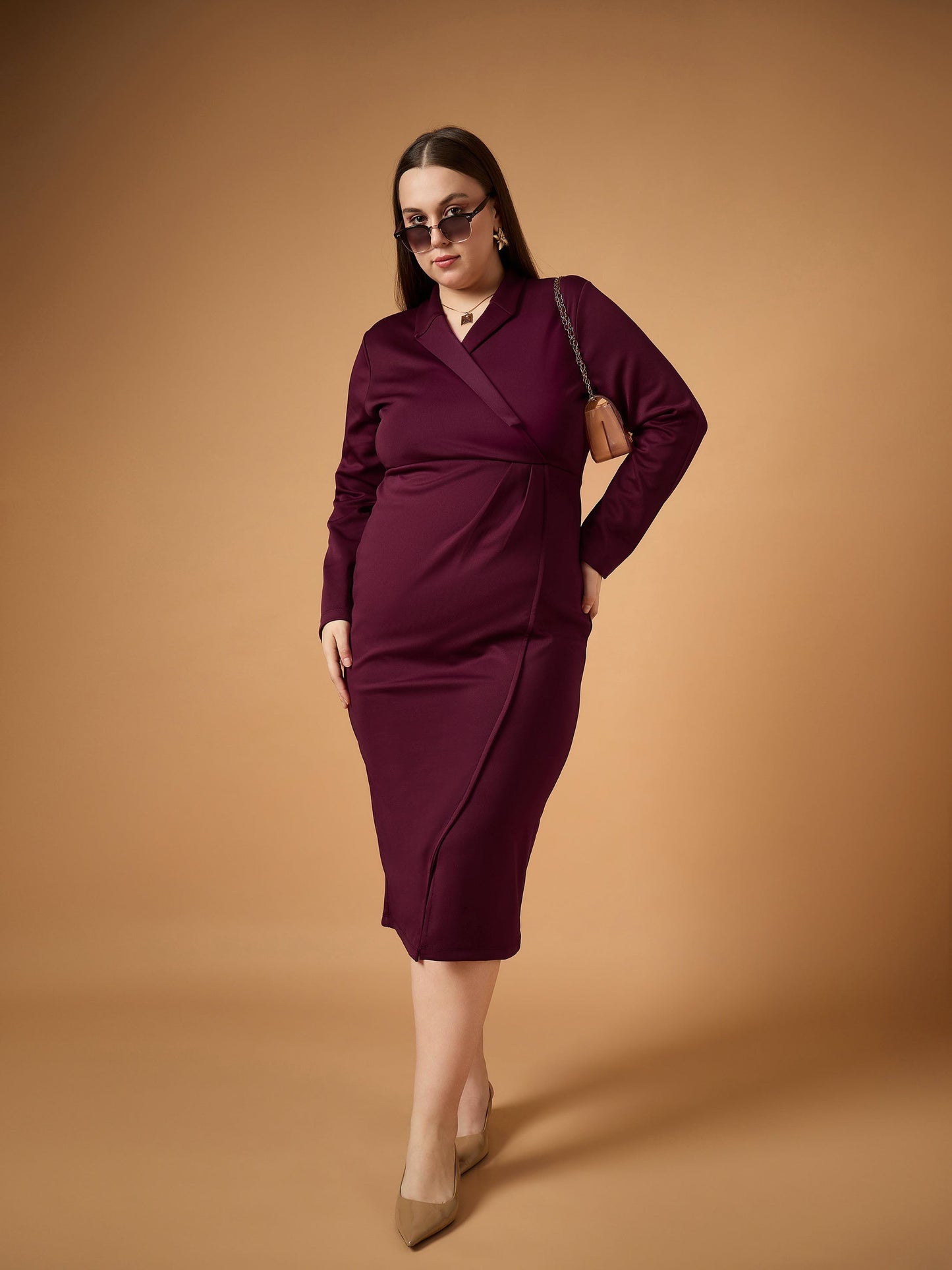 Women's Burgundy Solid Dress