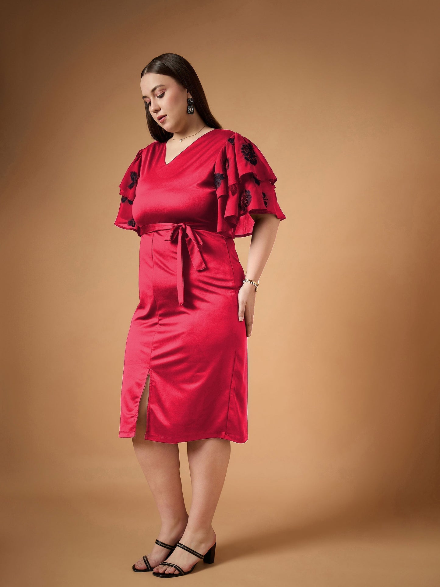 Women's Red Solid Dress