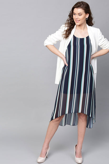 Women's Navy & Sea Green Stripes High Low Dress