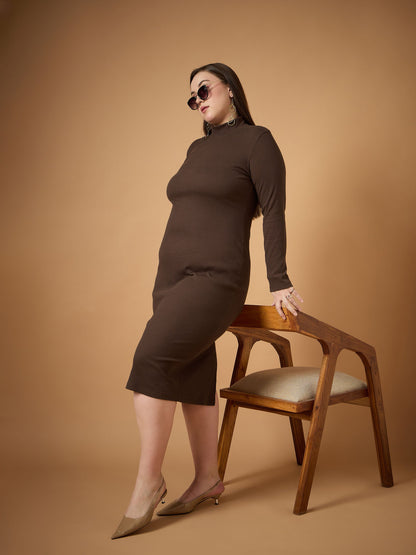 Women's Brown Rib Dress