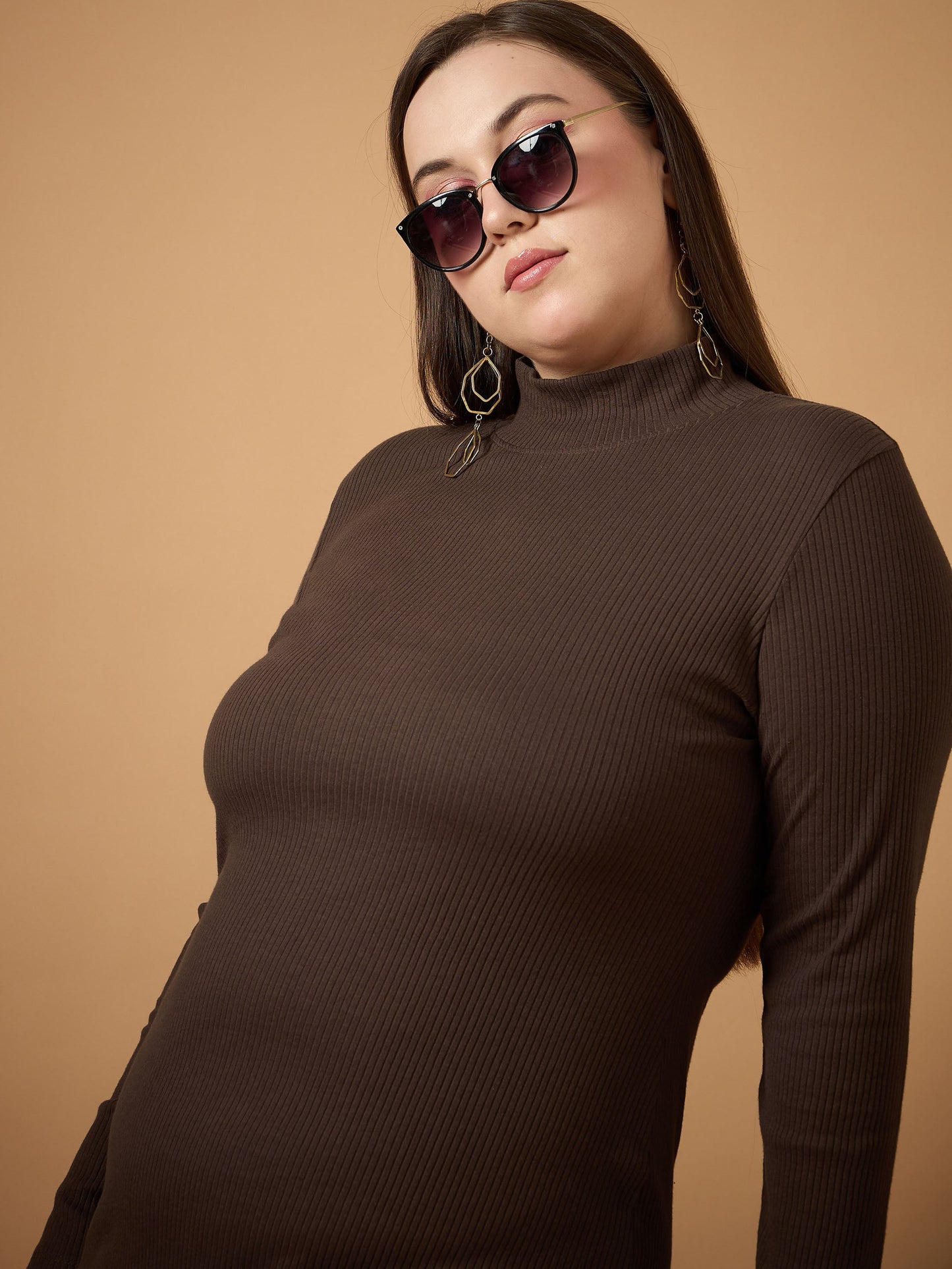 Women's Brown Rib Dress