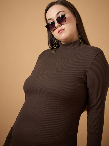 Women's Brown Rib Dress