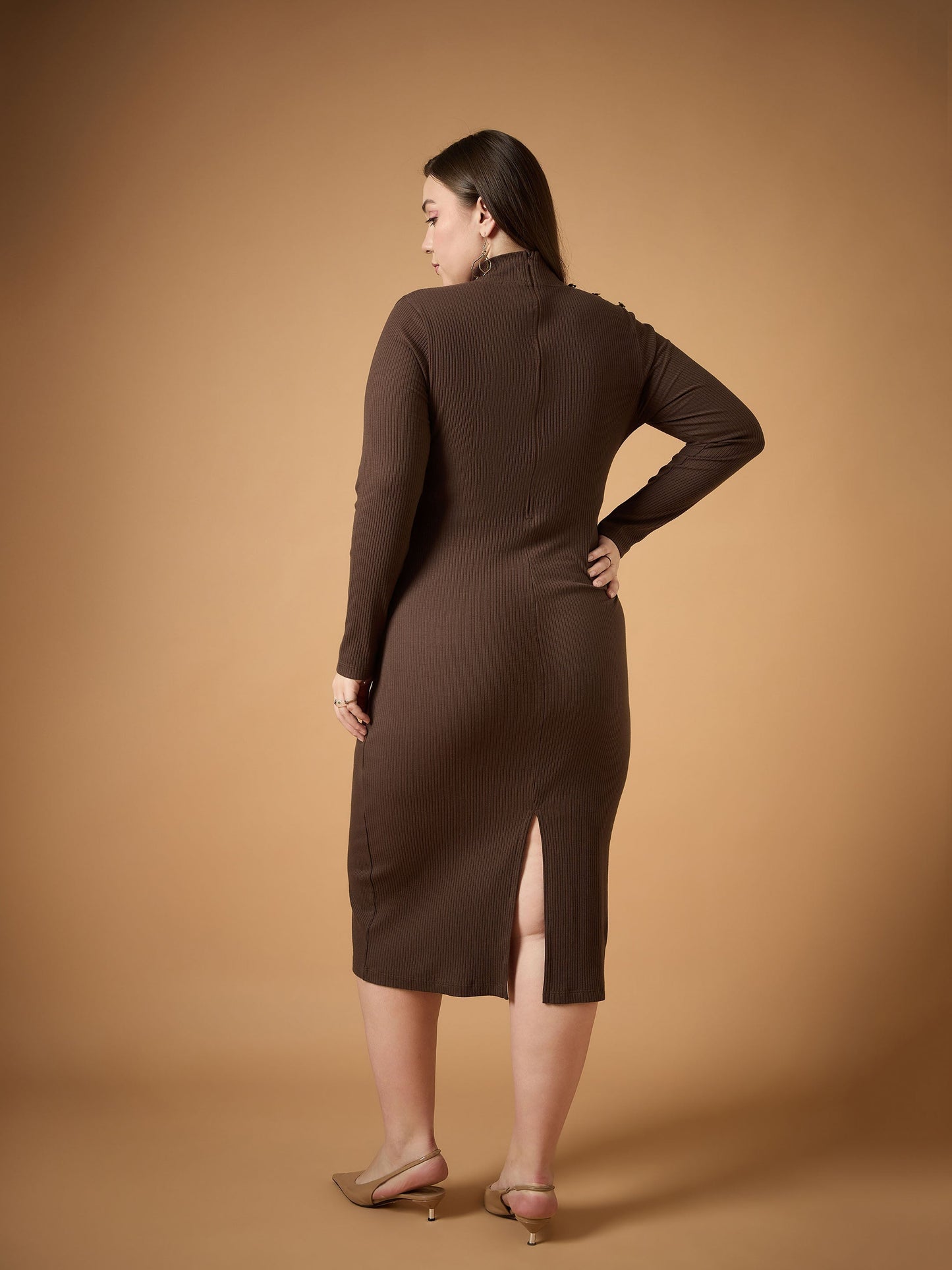 Women's Brown Rib Dress