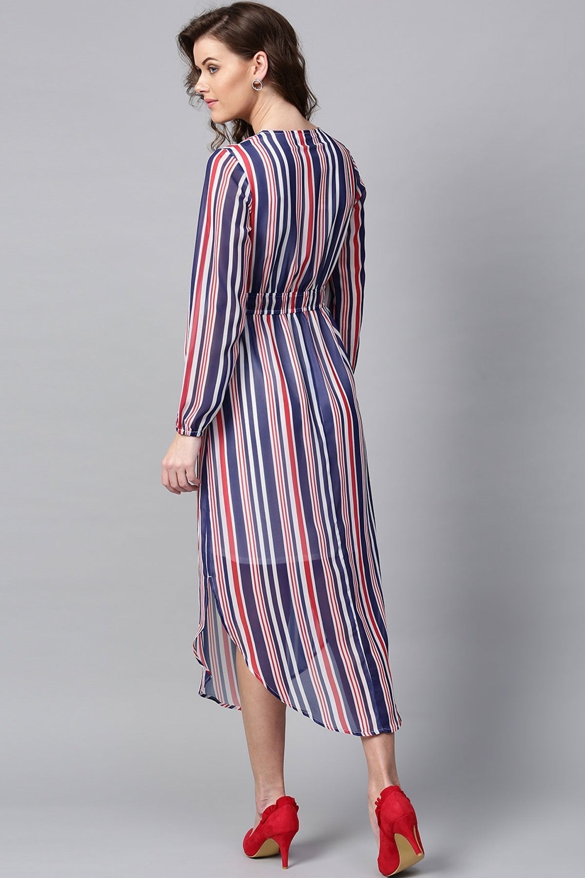 Women's Navy & Red Stripes Round Hem Maxi