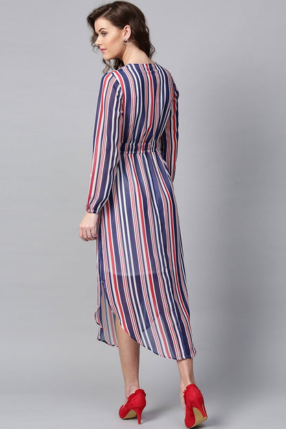 Women's Navy & Red Stripes Round Hem Maxi