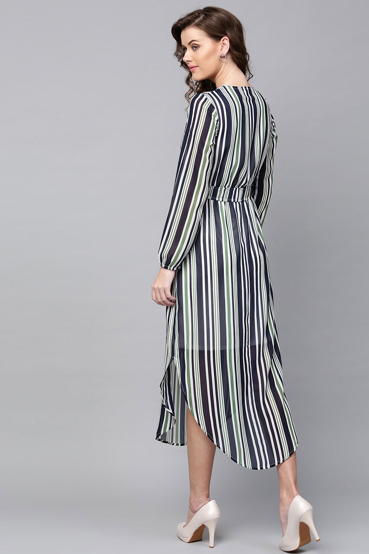 Women's Navy & Dark Green Stripes Round Hem Maxi