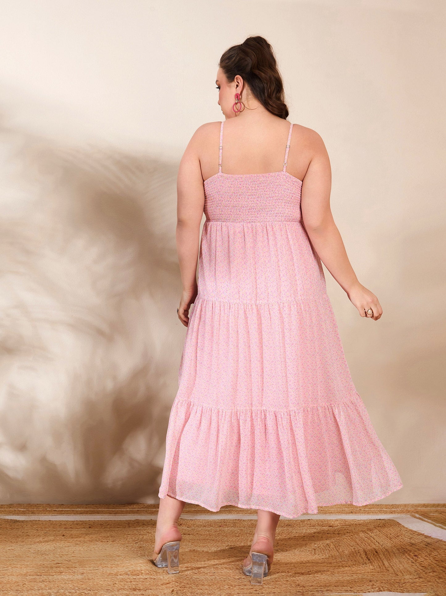 Women's Pink Ditsy Floral Strappy Maxi Dre