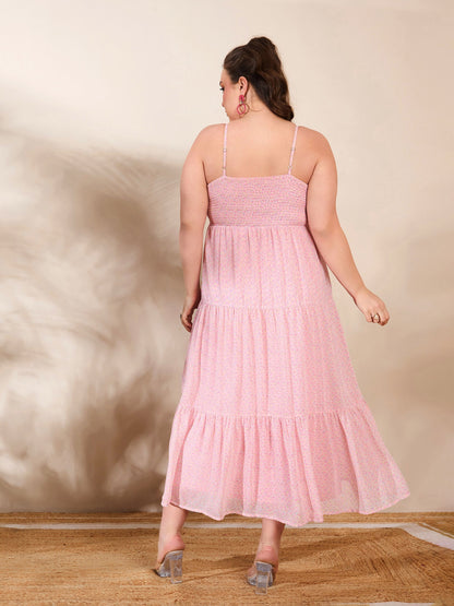 Women's Pink Ditsy Floral Strappy Maxi Dre