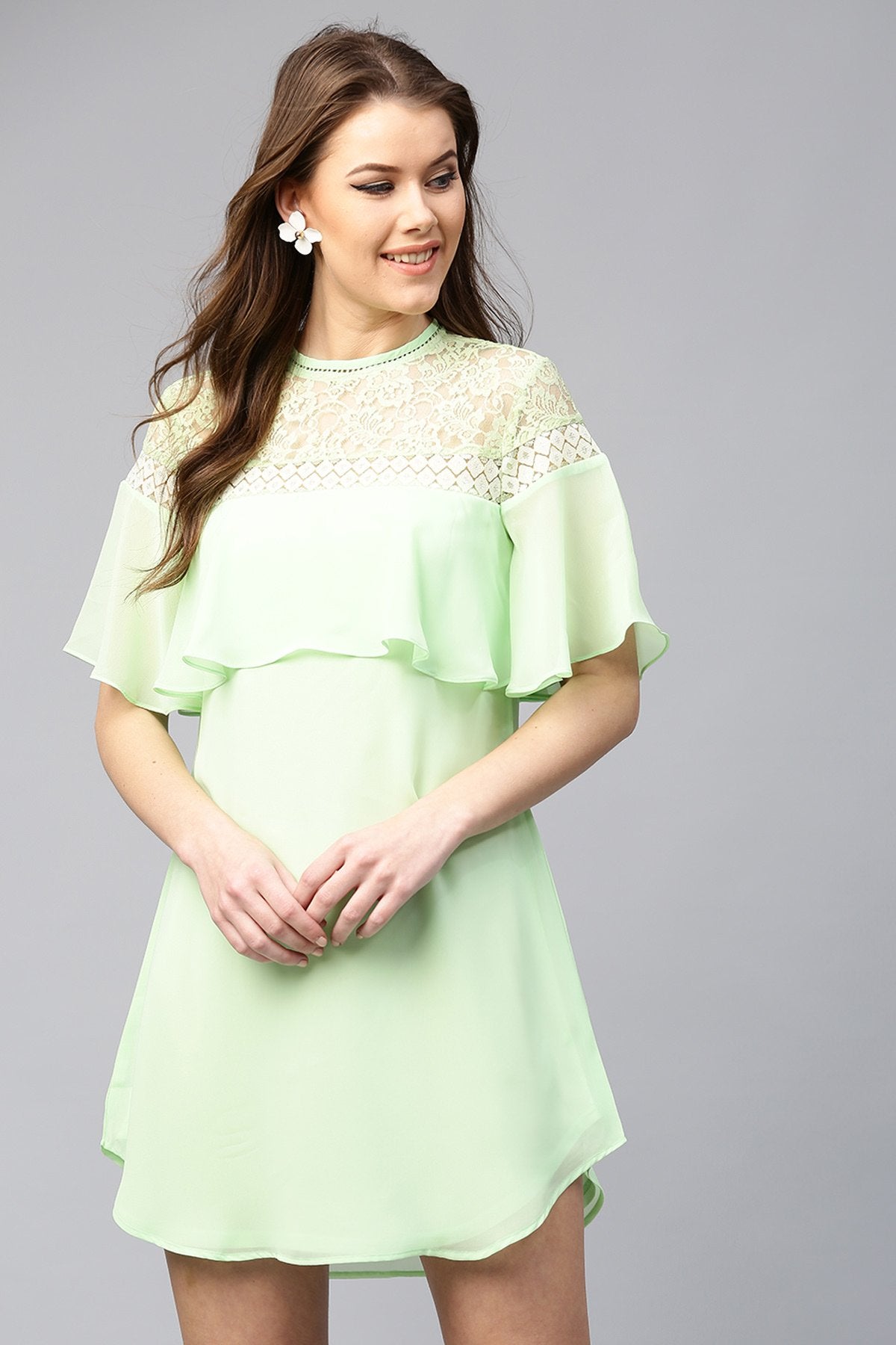 Women's Green Lace Yoke Dress