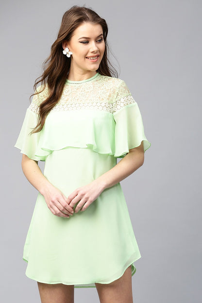 Women's Green Lace Yoke Dress