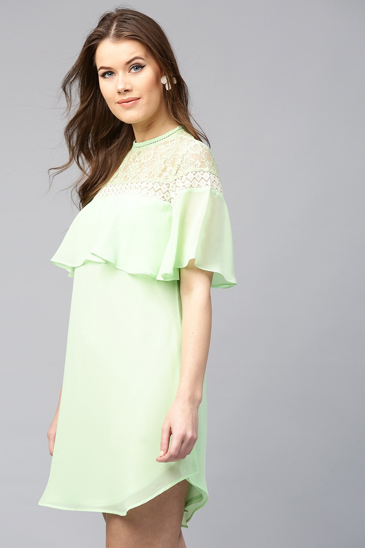 Women's Green Lace Yoke Dress
