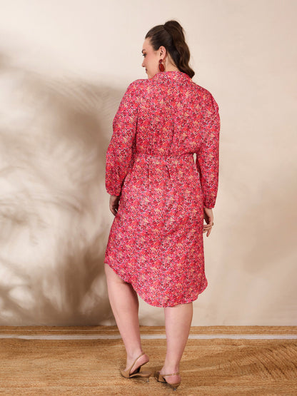 Women's Red Floral Knee Length Shirt Dre