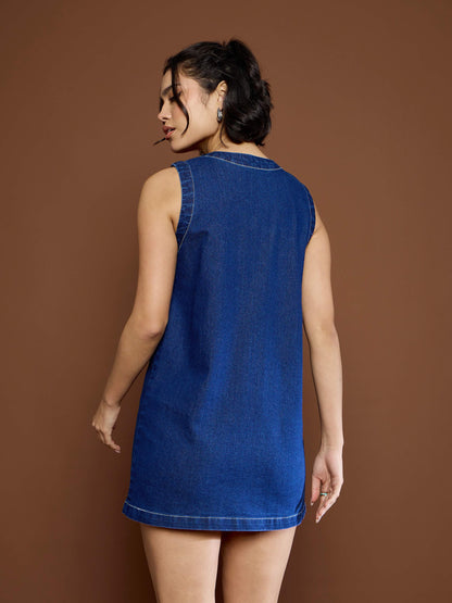Women's Navy Blue Front Pocket Short Dre