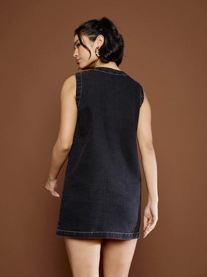 Women's Black Washed Front Pocket Short Dre