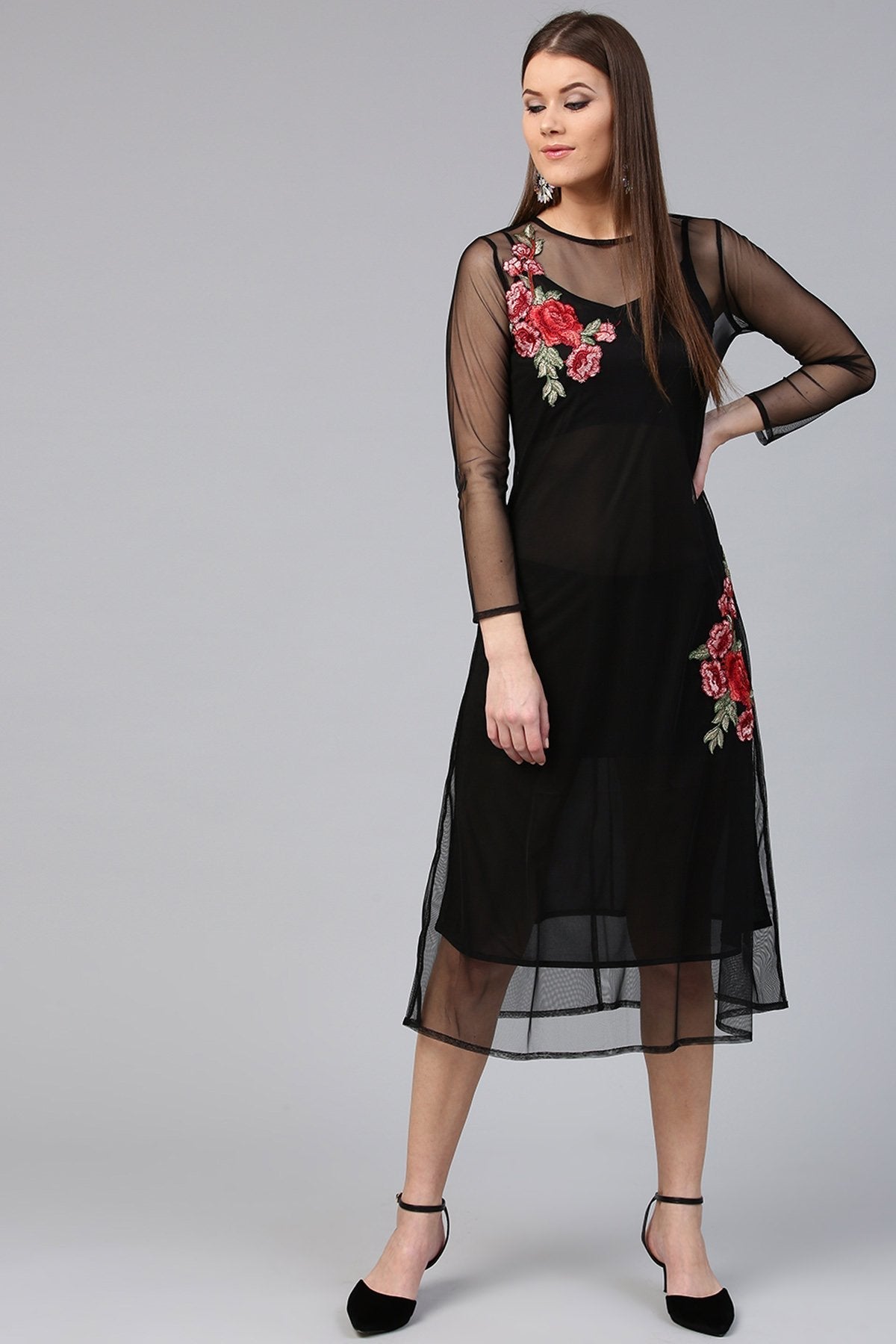 Women's Black Mesh Maxi Dress