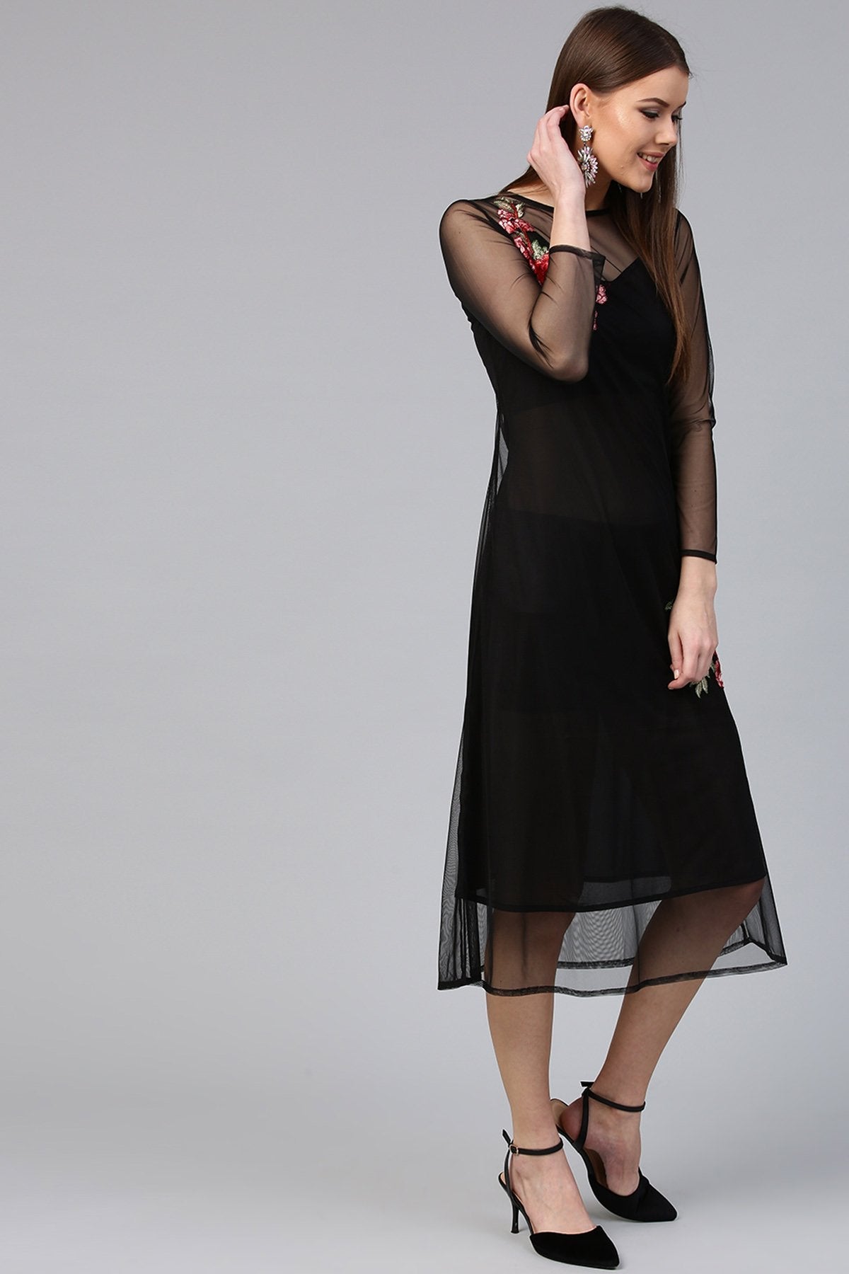 Women's Black Mesh Maxi Dress
