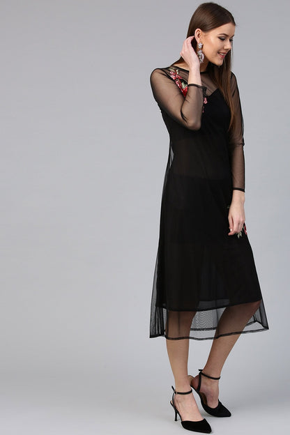 Women's Black Mesh Maxi Dress