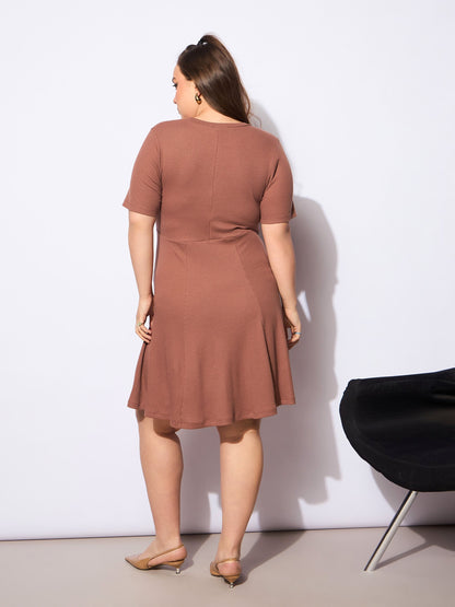 Women's Brown Rib Below Knee Skater Dre