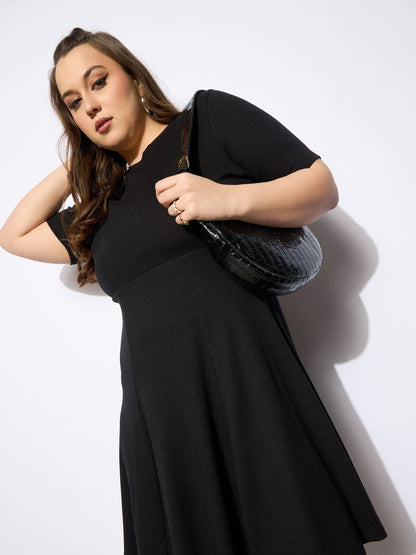 Women's Black Rib Below Knee Skater Dre