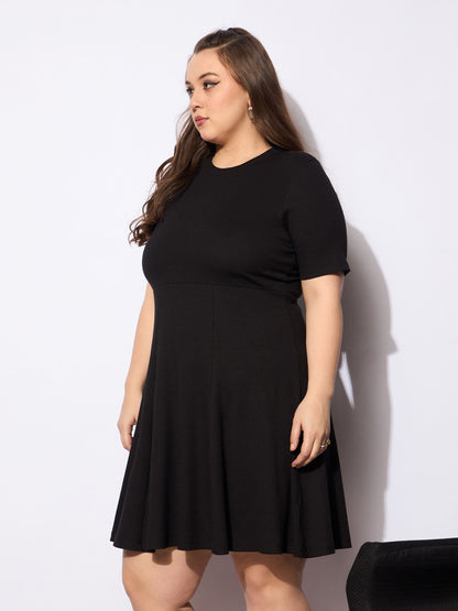 Women's Black Rib Below Knee Skater Dre