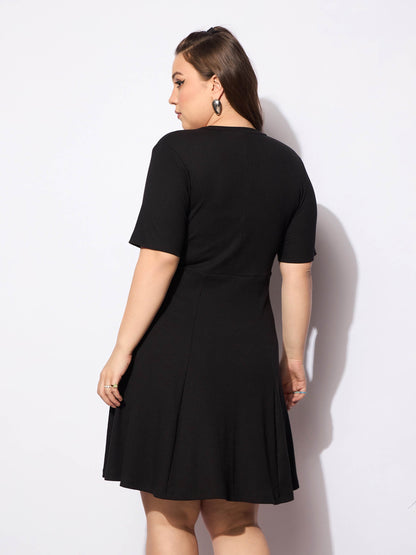 Women's Black Rib Below Knee Skater Dre