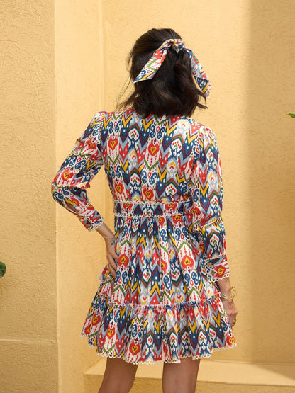Women's White Multi Ikat Short Shirt Dre