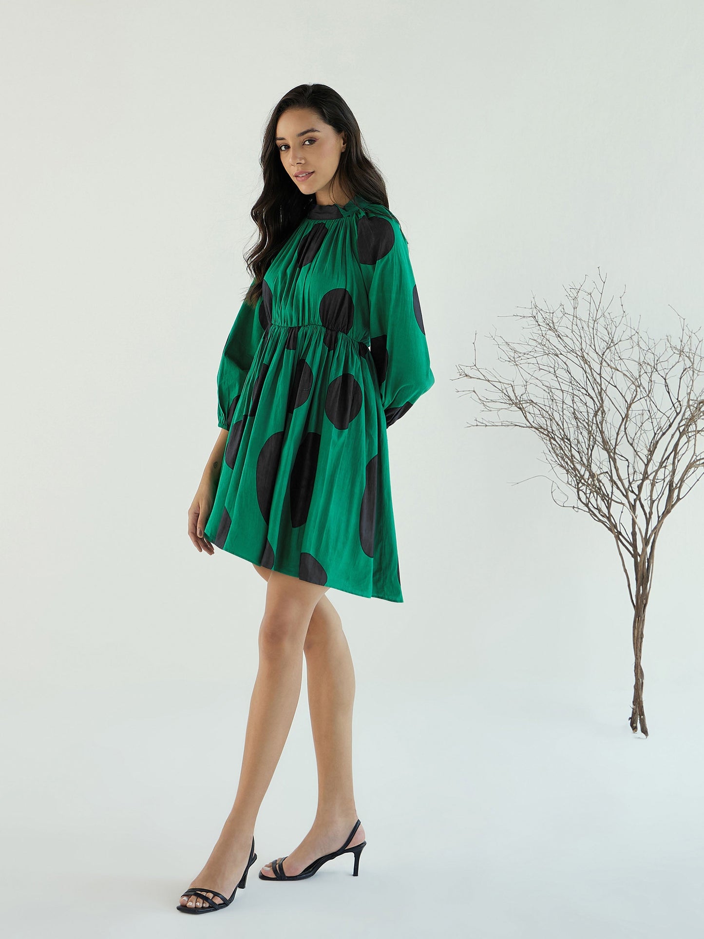Women's Green Back Cut-Out Polka Dot Dre