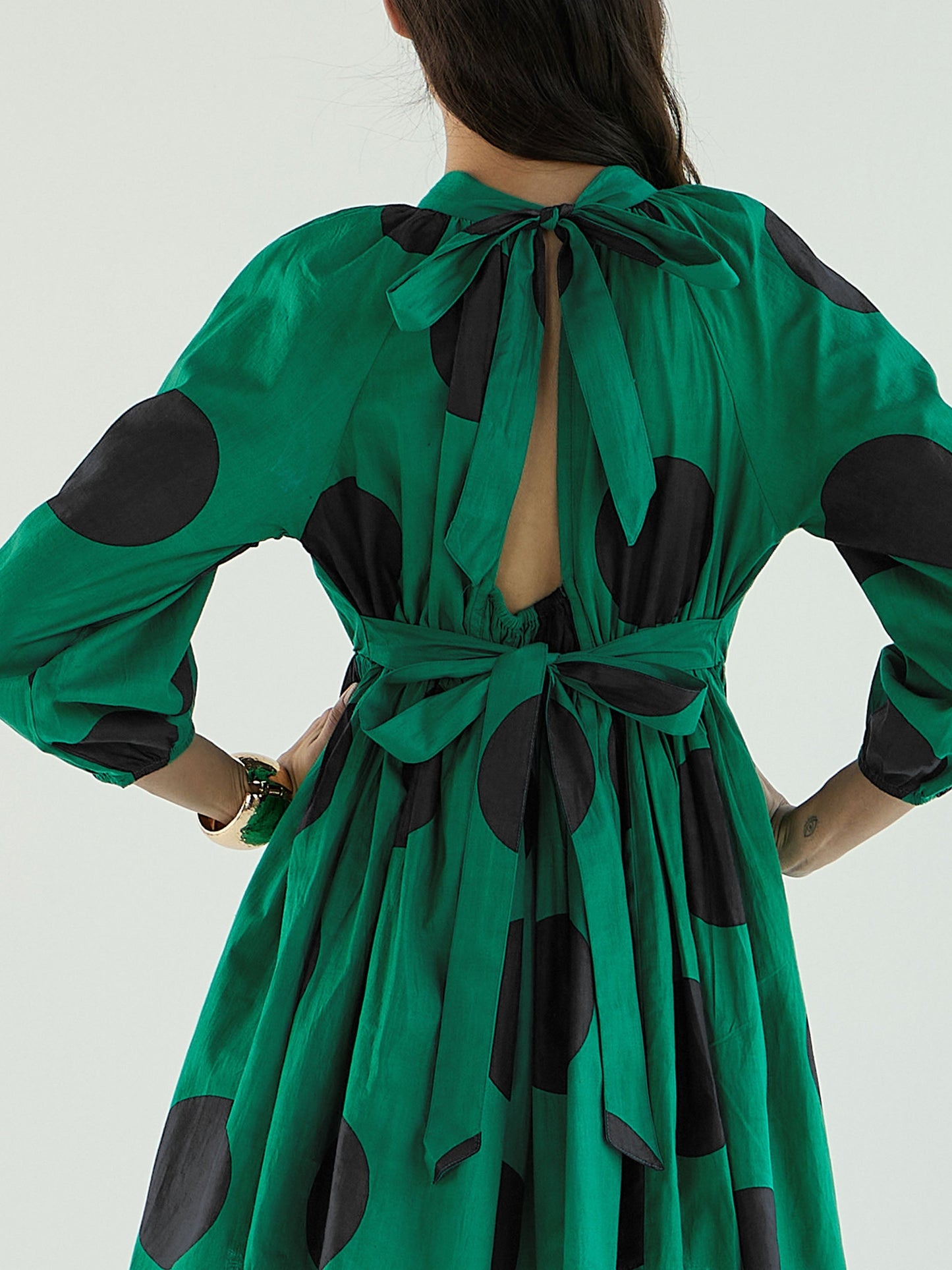 Women's Green Back Cut-Out Polka Dot Dre