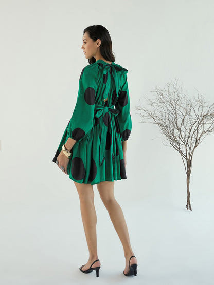 Women's Green Back Cut-Out Polka Dot Dre
