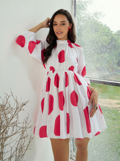 Women's White Back Cut-Out Polka Dot Dre