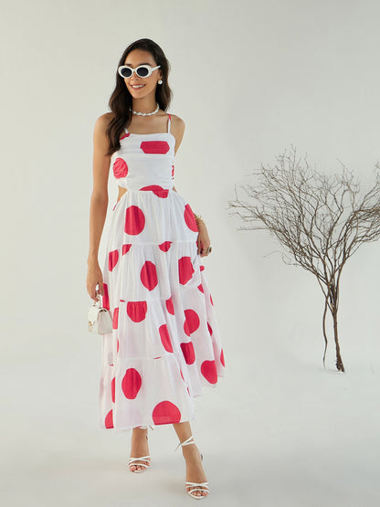 Women's White Strappy Back Cut-Out Polka Ma