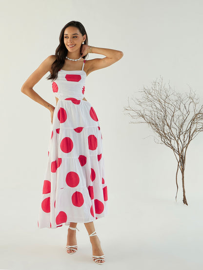 Women's White Strappy Back Cut-Out Polka Ma