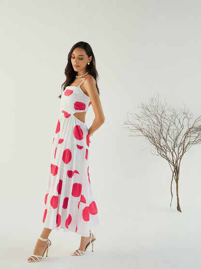 Women's White Strappy Back Cut-Out Polka Ma