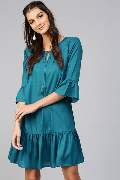 Women's Teal Ruffled Bottom Dress