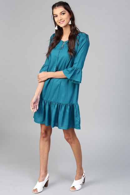 Women's Teal Ruffled Bottom Dress