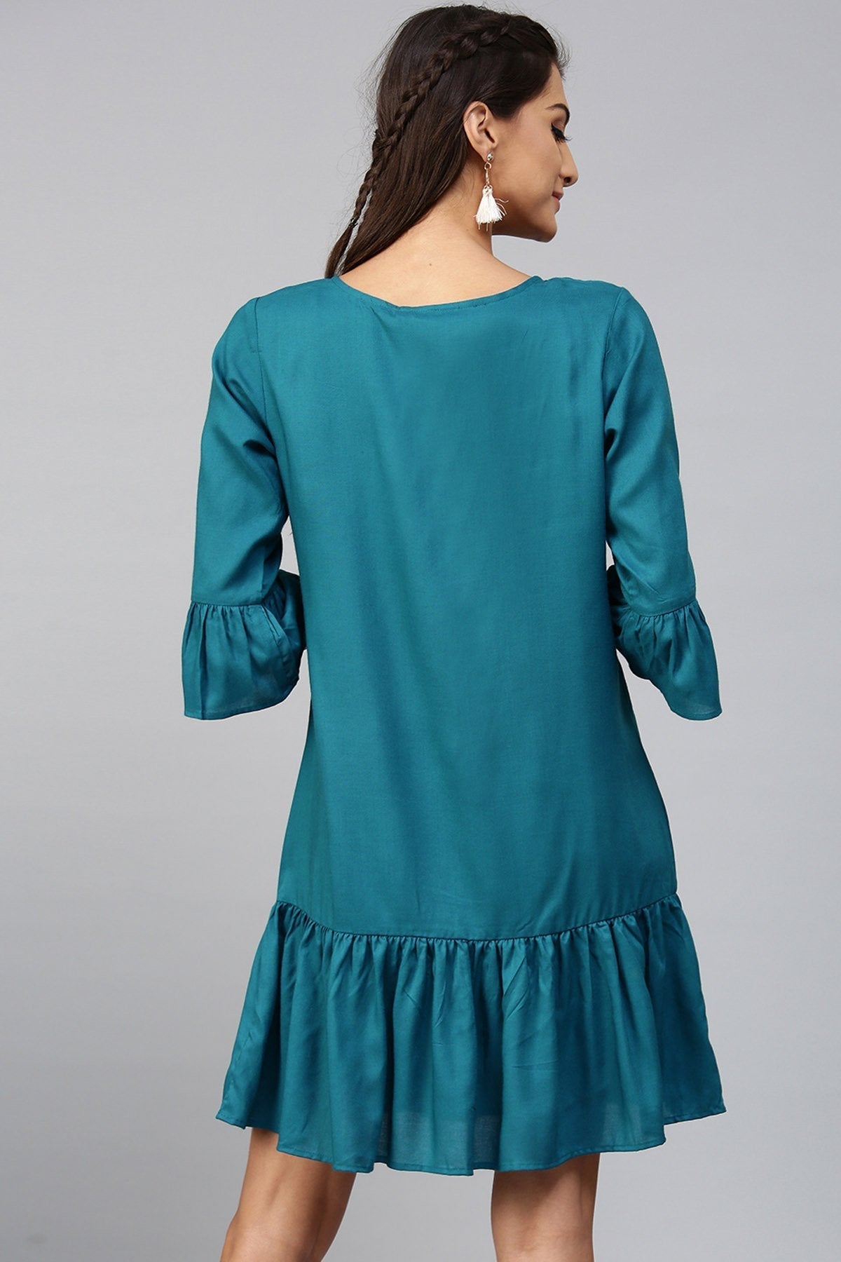 Women's Teal Ruffled Bottom Dress