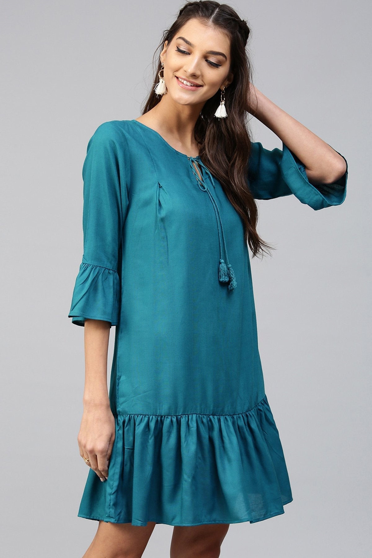 Women's Teal Ruffled Bottom Dress