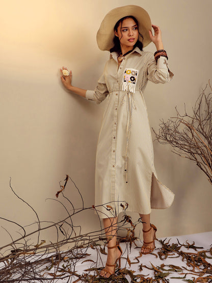 Women's Yellow Striped Shirt Dress
