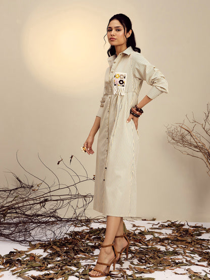 Women's Yellow Striped Shirt Dress