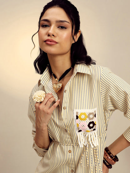 Women's Yellow Striped Shirt Dress