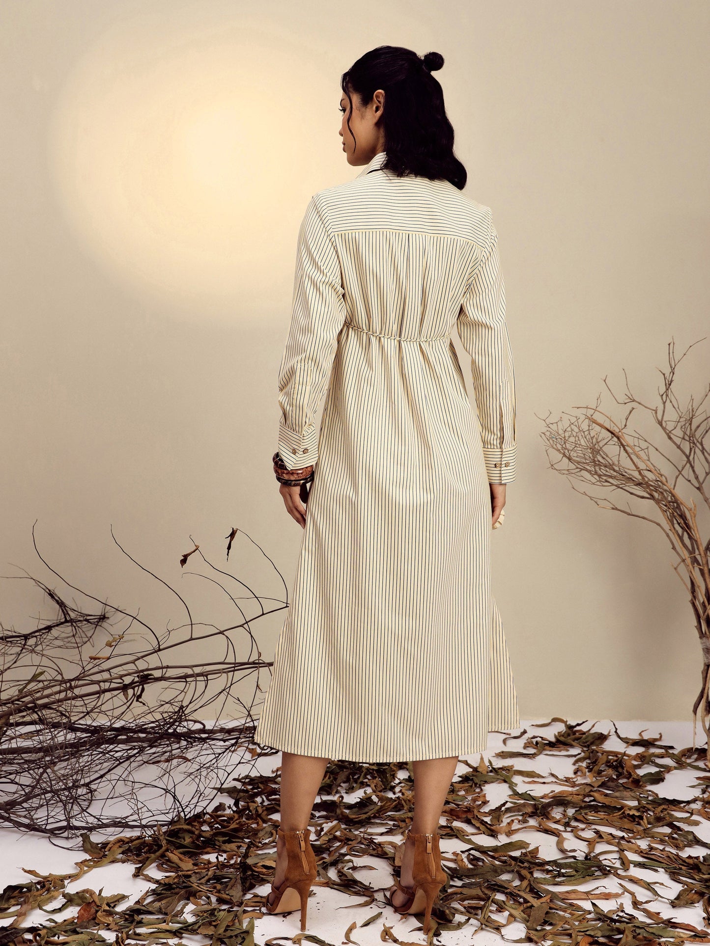 Women's Yellow Striped Shirt Dress