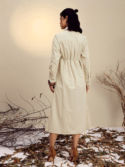 Women's Yellow Striped Shirt Dress