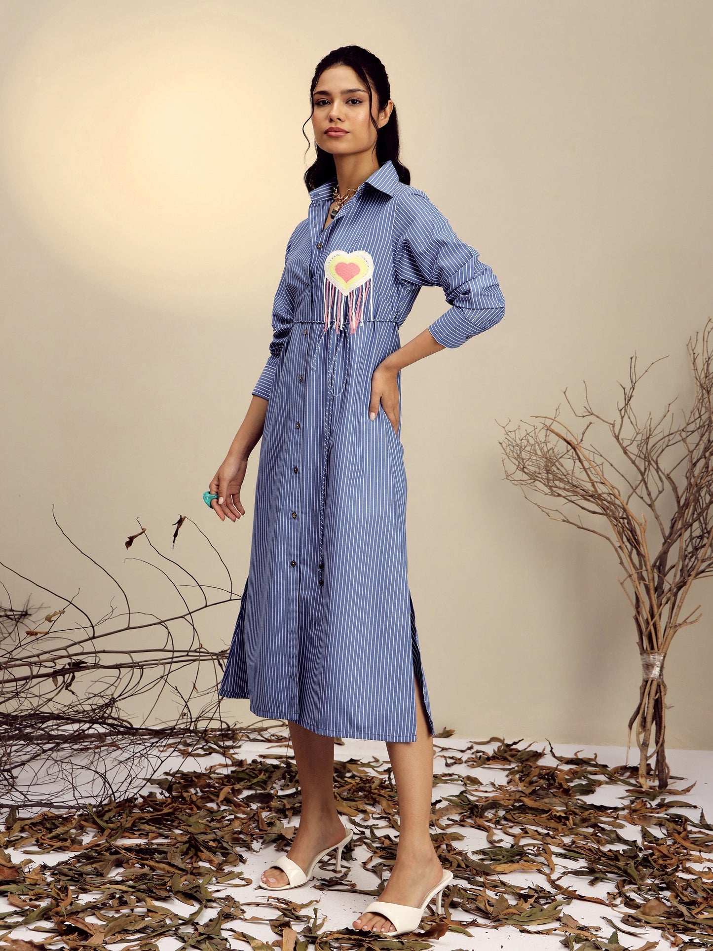 Women's Navy Blue Striped Shirt Dress