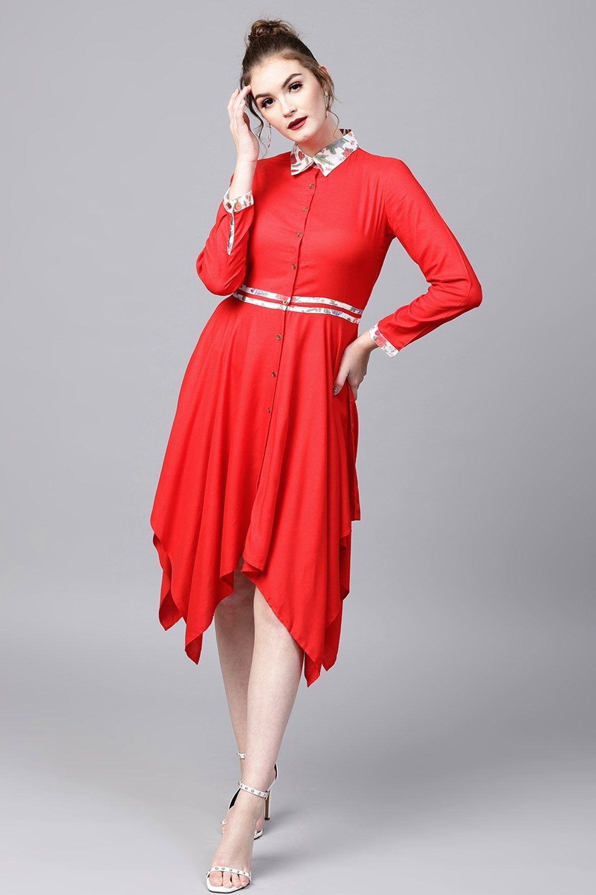 Women's Red Asymmetric Ethnic Dress