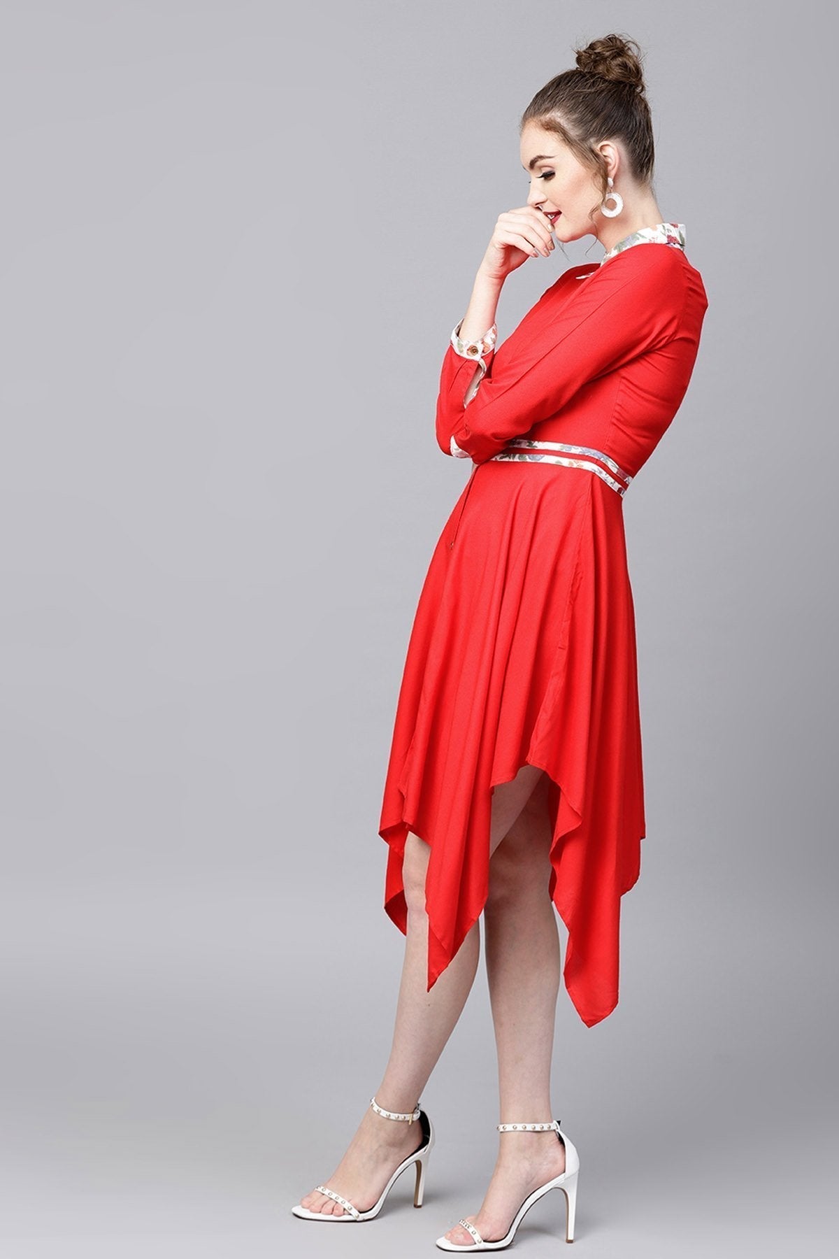 Women's Red Asymmetric Ethnic Dress