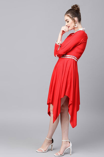 Women's Red Asymmetric Ethnic Dress